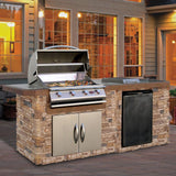 Cal Flame 7 foot BBQ Grill Island with P4 Four Burner Gas Grill, Fridge, Rotisserie Kit BBK - 710 - Viva Alfresco