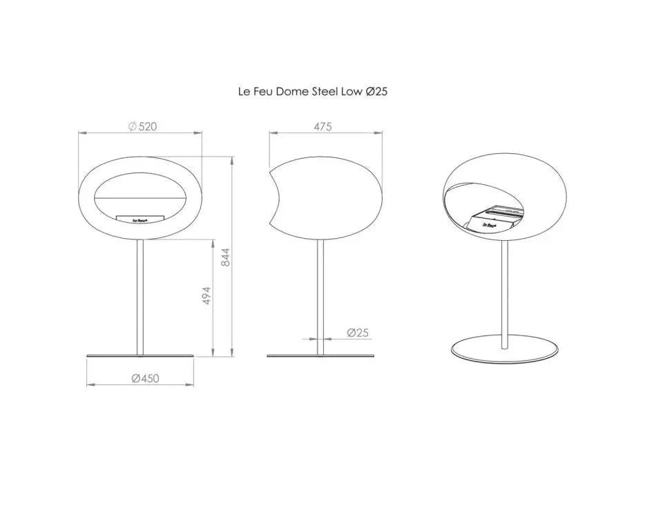 Le Feu - Dome Chromed Silver Ground Steel Low Pole - Fireplace - Viva Alfresco