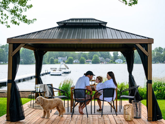 Yosemite Gazebo Aluminum frame wood finish - Viva Alfresco