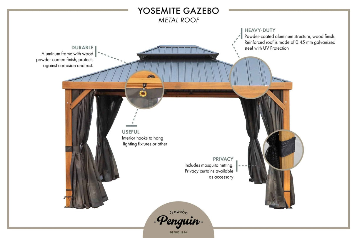 Yosemite Gazebo Aluminum frame wood finish - Viva Alfresco